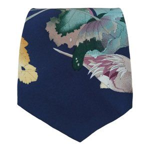 LEONARD Blue Leaf Floral Silk Tie HANDMADE ITALY 58"/ 4" EC